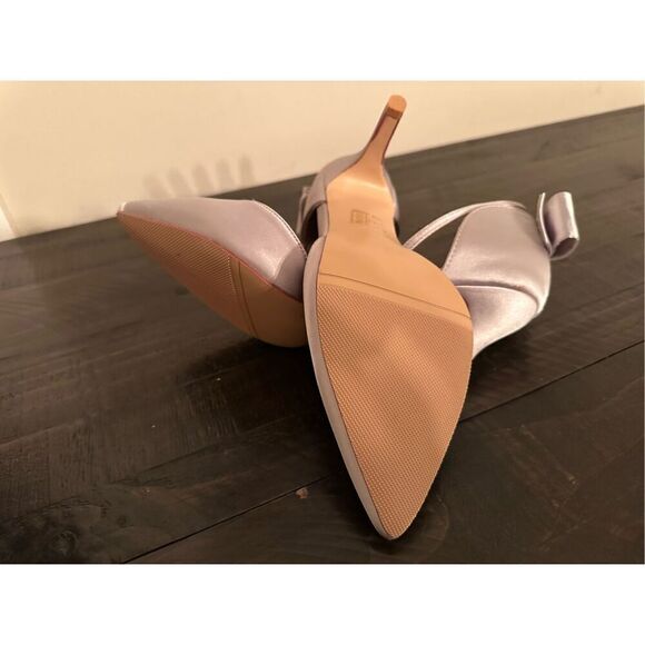 Wedding Shoes silver 9.5 Mid Heels Pumps with Bow Knot Satin Shoes - Picture 10 of 10